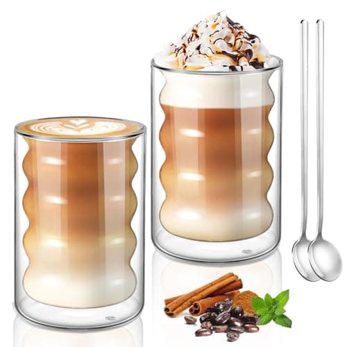 Ecoe Doppelwandige Kaffeegläser 350ml für Cappuccino und Tee, Borosilikatglas, Eis und Milch zu Hause und im Büro