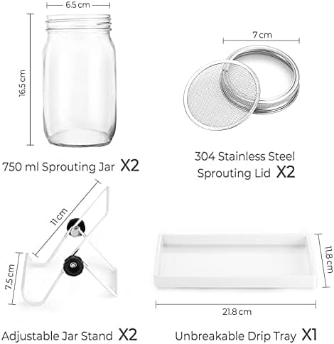 Ecoe Keimgläser Sprossen Keimglas 2er Set Edelstahl Filter Wasserschale Sprouting Jar