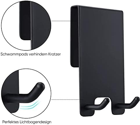Kegii Duschhaken ohne Bohren - Ideal für Glasstärken von 6-12 mm | Für Handtücher und Duschabzieher | 2er Set Matt Schwa