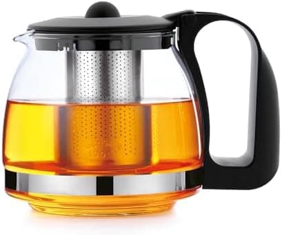 T24 Glas Teekanne mit Hitzebeständigem Edelstahl Filter für Losen Tee - 1250ml - Überhitzungsschutz und Siebeingebaust