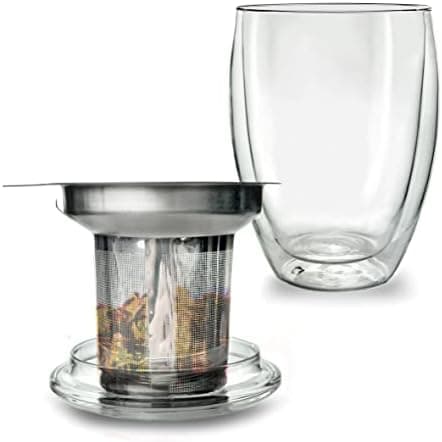 Creano Teeglas all in one 400ml - Große Teetasse mit Edelstahlsieb und Glasdeckel für echten Geschmack (1x 400ml)  
Crea