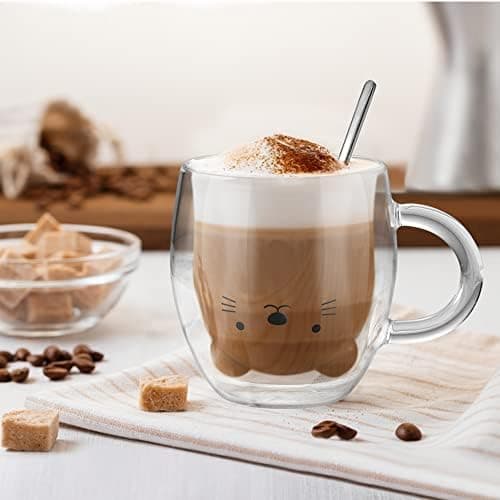 Ecoeod Hund Tasse Doppeltgewandige Gläser für Frauen und Männer 280ml Geburtstag Geschenke Valentinstag