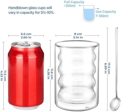 Ecoe Doppelwandige Kaffeegläser 350ml für Cappuccino und Tee, Borosilikatglas, Eis und Milch zu Hause und im Büro
