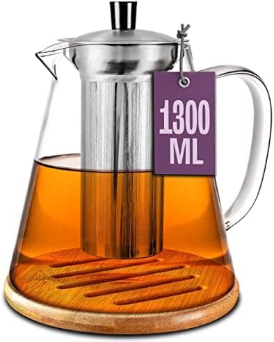 Cosumy Teekanne Glas 1,3 L - Hitzebeständig - Hält lange warm - Spülmaschinenfest
