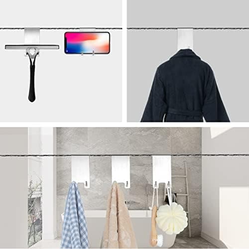 Kegii Duschhaken ohne Bohren - Ideal für Glasstärken von 6-12 mm | Für Handtücher und Duschabzieher | 2er Set Matt Schwa