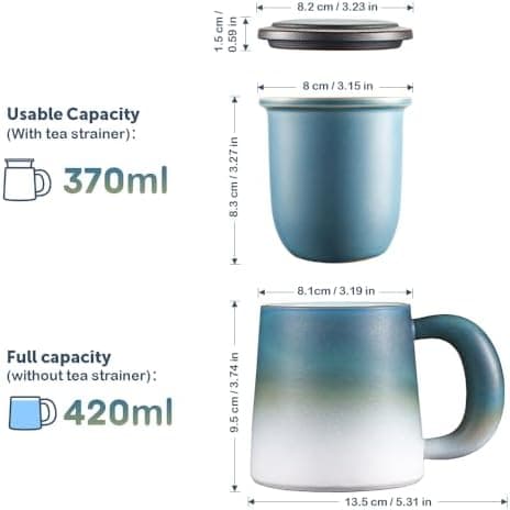 Ecoe TEETASSE Mit Teesieb Und Deckel, 420ml Keramik Tasse Für Losen Tee Große Teetassen Schwarz Und Weiß Gradienten Teeb