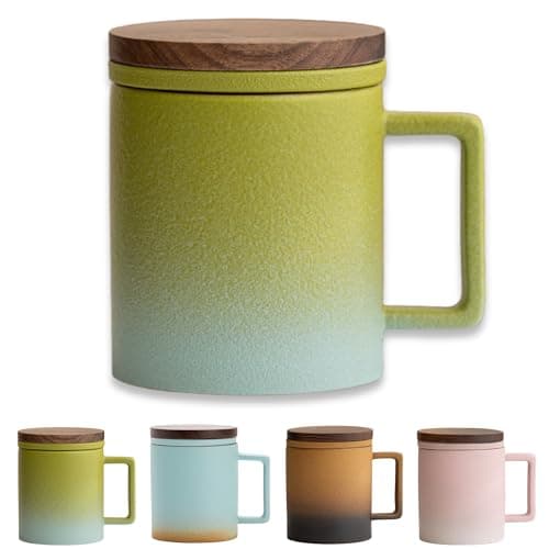 JanYoo Keramik Teetasse mit Deckel und Sieb für Teeliebhaber, 300ml Blooming Tea Geschenke