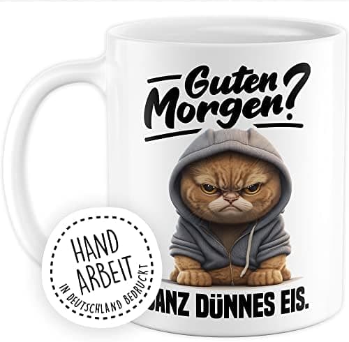 Lustige Katzen-Tasse Morgenmuffel Humor Geschenk für Verschlafene Kaffeebecher (Weiß & Schwarz)  
Geschmackvolle Witze K
