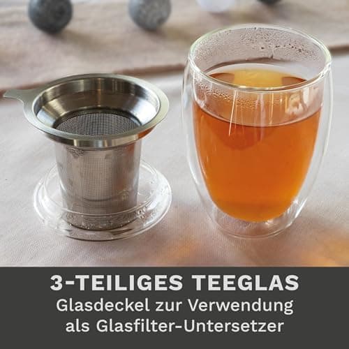 Creano Teeglas all in one 400ml - Große Teetasse mit Edelstahlsieb und Glasdeckel für echten Geschmack (1x 400ml)  
Crea