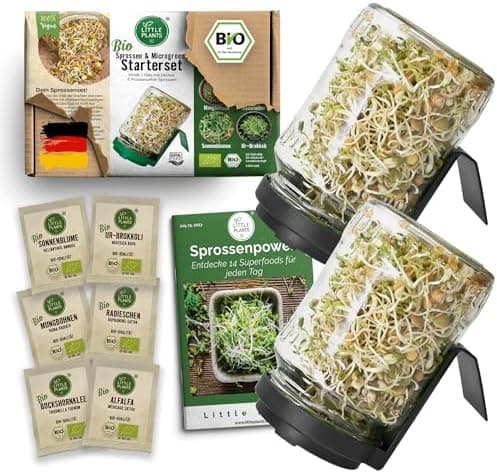 Sprossenglas Set (2er Set) + Bio Sprossen Samen (6 x Teil) inkl. Keimglas (Anthrazit) EU Organic