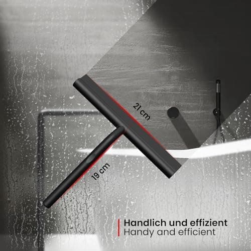 Ecoe Silikon Duschabzieher Schwarz, Abzieher Dusche mit Edelstahlhalterung, für Glas, Spiegel und Fenster, 21cm Breit, H