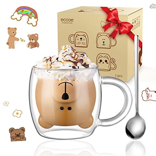 Ecoeod Hund Tasse Doppeltgewandige Gläser für Frauen und Männer 280ml Geburtstag Geschenke Valentinstag