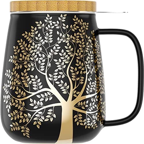 Amapodo XXL Teetasse - Plastikfreie 600ml Porzellantasse mit Deckel und Sieb - Weiß - Perfekt für Tee-Liebhaber - Großes