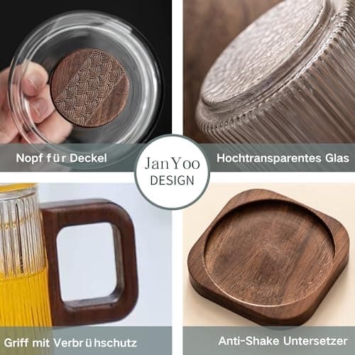 JanYoo Glas Teetasse mit Deckel und Sieb | Ideal für den Hausfrau | Für den Zuhause genossenen Tee | Transparent, 200ml,