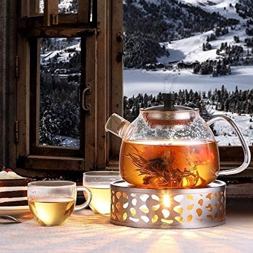 Ecooe 1,5L Teekanne Glas mit Stövchen und Teewärmer Edelstahl für Relaxen im Zuhause und beim Tee genießen