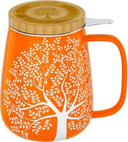 Amapodo XXL Teetasse - Plastikfreie 600ml Porzellantasse mit Deckel und Sieb - Weiß - Perfekt für Tee-Liebhaber - Großes