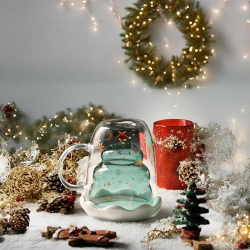 Ecooe Weihnachtstasse Doppelwandige Kaffeegläser 240ml Geschenke für Frauen & Männer