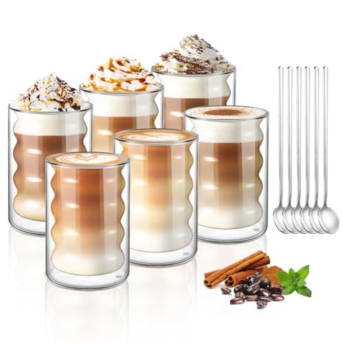 Ecoe Doppelwandige Kaffeegläser 350ml für Cappuccino und Tee, Borosilikatglas, Eis und Milch zu Hause und im Büro