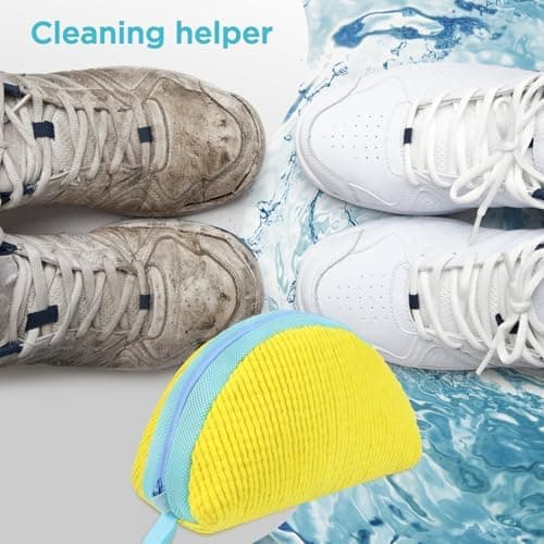 Ecooe Gelb 2 Stück Schuhwaschbeutel für Waschmaschine, Reinigungsflaum mit 360° Chenille, ideal für Sneaker und Turnschu