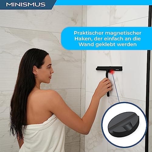 MINISMUS Silikon Duschabzieher – Selbstklebend, Glasabzieher für Duschemöbel, Badewasserabsorber – Magnet-Halterung, Ohn