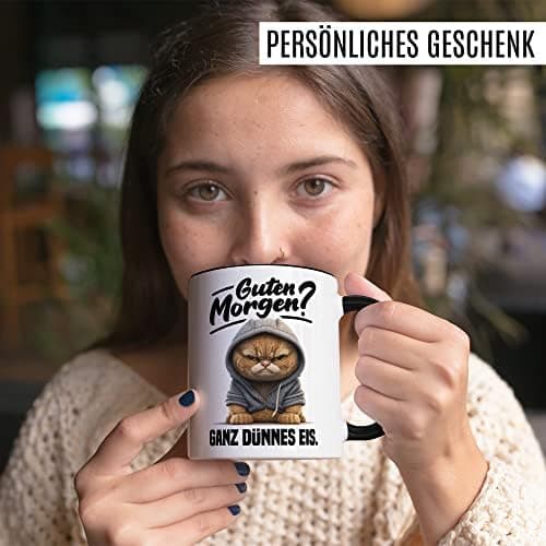 Lustige Katzen-Tasse Morgenmuffel Humor Geschenk für Verschlafene Kaffeebecher (Weiß & Schwarz)  
Geschmackvolle Witze K