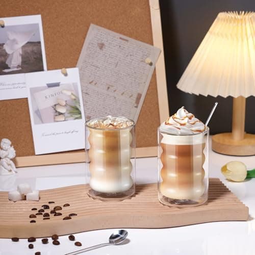 Ecoe Doppelwandige Kaffeegläser 350ml für Cappuccino und Tee, Borosilikatglas, Eis und Milch zu Hause und im Büro