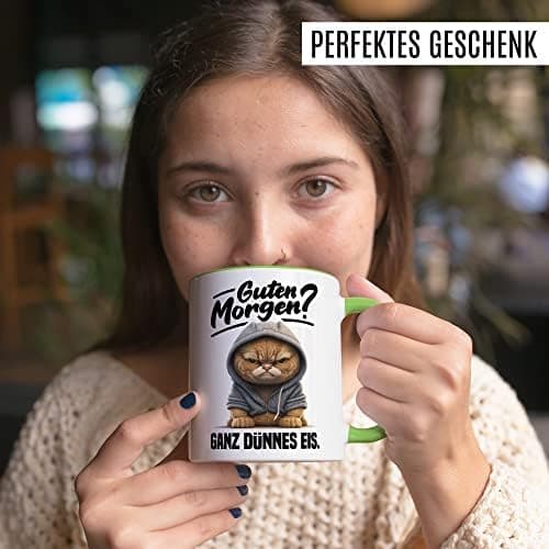 Lustige Katzen-Tasse Morgenmuffel Humor Geschenk für Verschlafene Kaffeebecher (Weiß & Schwarz)  
Geschmackvolle Witze K