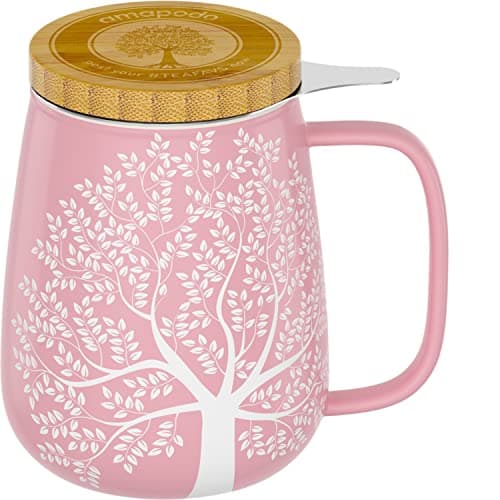 Amapodo XXL Teetasse - Plastikfreie 600ml Porzellantasse mit Deckel und Sieb - Weiß - Perfekt für Tee-Liebhaber - Großes