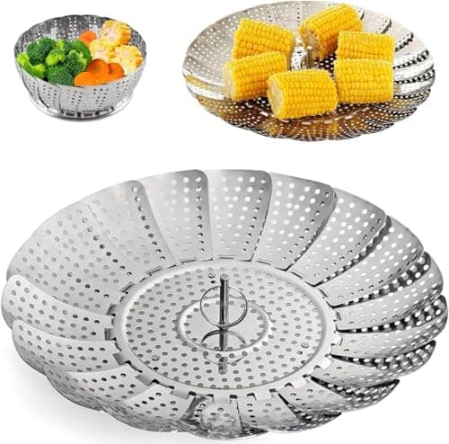 Edelstahl Dämpfgarer Einstellbar, 15cm-30cm, Spülmaschinengeeignet, für Gemüse und Fisch Meeresfrüchte Kochtöpfe Dünstei