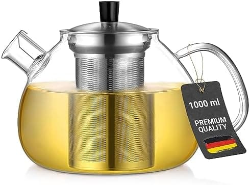 Ecooe Original 1500ml Bronzeschiefer Glass Tea Kettle Borosilicate Glass Tea Infuser with Removable 18/8 Stainless Steel