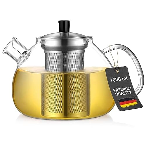 Ecooe Original 1500ml Bronzeschiefer Glass Tea Kettle Borosilicate Glass Tea Infuser with Removable 18/8 Stainless Steel