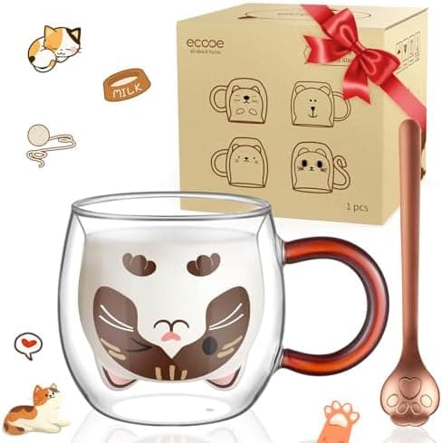 Ecoeod Hund Tasse Doppeltgewandige Gläser für Frauen und Männer 280ml Geburtstag Geschenke Valentinstag