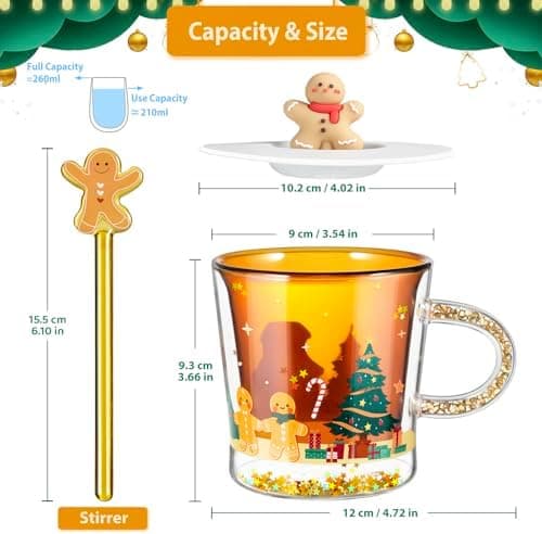Ecooe Weihnachtstasse Doppelwandige Kaffeegläser 240ml Geschenke für Frauen & Männer