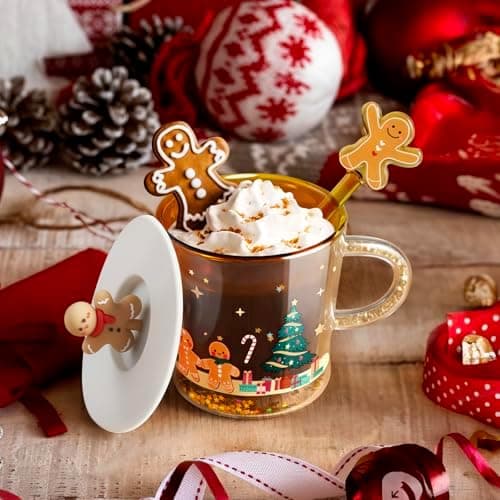 Ecooe Weihnachtstasse Doppelwandige Kaffeegläser 240ml Geschenke für Frauen & Männer
