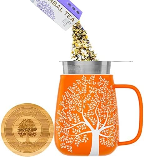 Amapodo XXL Teetasse - Plastikfreie 600ml Porzellantasse mit Deckel und Sieb - Weiß - Perfekt für Tee-Liebhaber - Großes
