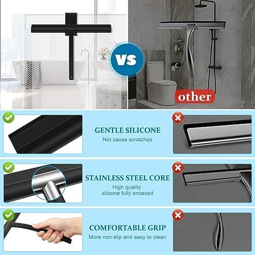MOSUO Duschabzieher Schwarz - Dusche, Fensterreinigung, Edelstahl-Kern, Silikon, Badezimmer