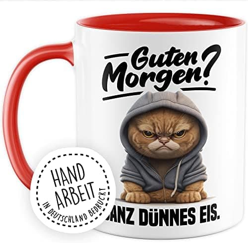 Lustige Katzen-Tasse Morgenmuffel Humor Geschenk für Verschlafene Kaffeebecher (Weiß & Schwarz)  
Geschmackvolle Witze K