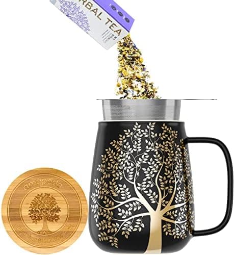 Amapodo XXL Teetasse - Plastikfreie 600ml Porzellantasse mit Deckel und Sieb - Weiß - Perfekt für Tee-Liebhaber - Großes
