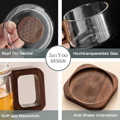JanYoo Glas Teetasse mit Deckel und Sieb | Ideal für den Hausfrau | Für den Zuhause genossenen Tee | Transparent, 200ml,