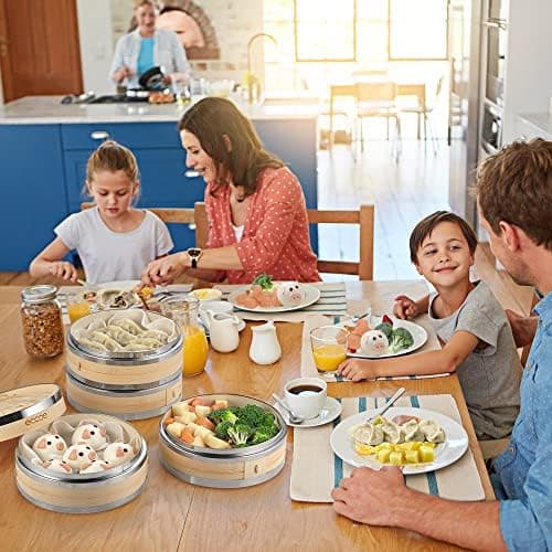 Ecooe 2 Etagen Bambusdämpfer mit verstärktem Edelstahllipt, perfekt für die whole family im Bad, Dämpfung von 25cm mit B