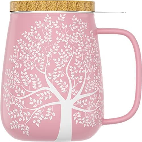 Amapodo XXL Teetasse - Plastikfreie 600ml Porzellantasse mit Deckel und Sieb - Weiß - Perfekt für Tee-Liebhaber - Großes