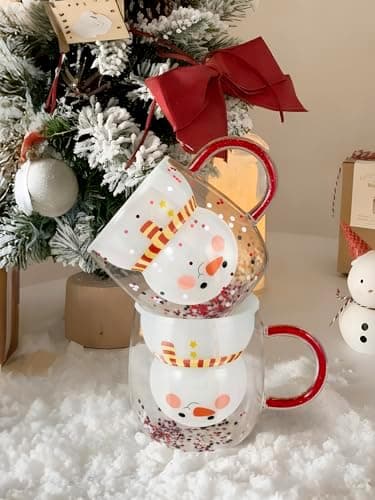 Ecooe Weihnachtstasse Doppelwandige Kaffeegläser 240ml Geschenke für Frauen & Männer
