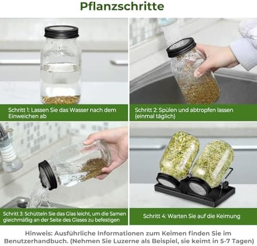 Ecoe Keimgläser Sprossen Keimglas 2er Set Edelstahl Filter Wasserschale Sprouting Jar