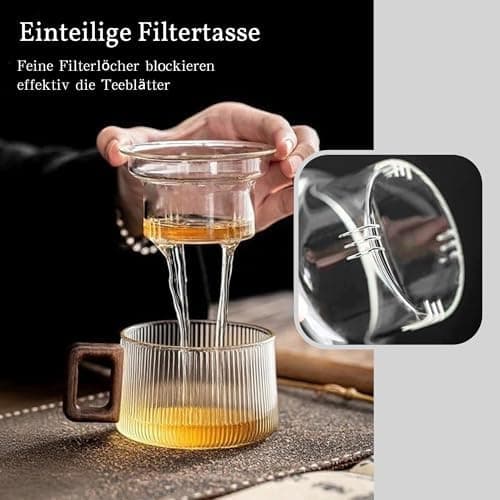 JanYoo Glas Teetasse mit Deckel und Sieb | Ideal für den Hausfrau | Für den Zuhause genossenen Tee | Transparent, 200ml,