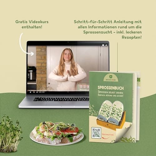 BEAR PAW® Sprossenglas 2er Set - 1000ml Keimglas für Sprossen Keimlinge - inkl. Bambushalterung & Abdunklungshüllen, Gra