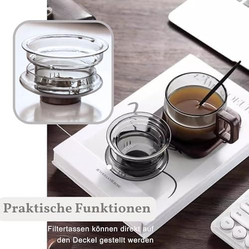 JanYoo Glas Teetasse mit Deckel und Sieb | Ideal für den Hausfrau | Für den Zuhause genossenen Tee | Transparent, 200ml,