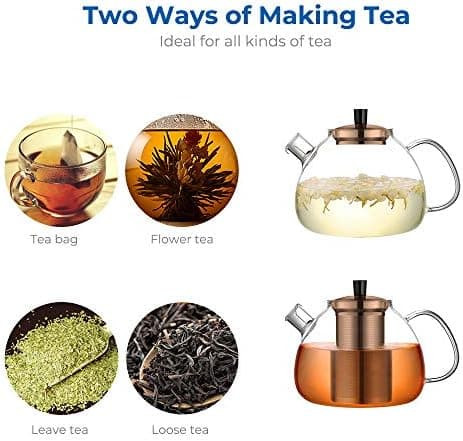 Ecooe Original 1500ml Bronzeschiefer Glass Tea Kettle Borosilicate Glass Tea Infuser with Removable 18/8 Stainless Steel