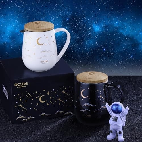 Ecoe Teetasse mit Deckel und Sieb - 600 ml Keramik, Weiß, Große Teetasse mit Sieb und Deckel, Pärchen Geschenke - Weihna