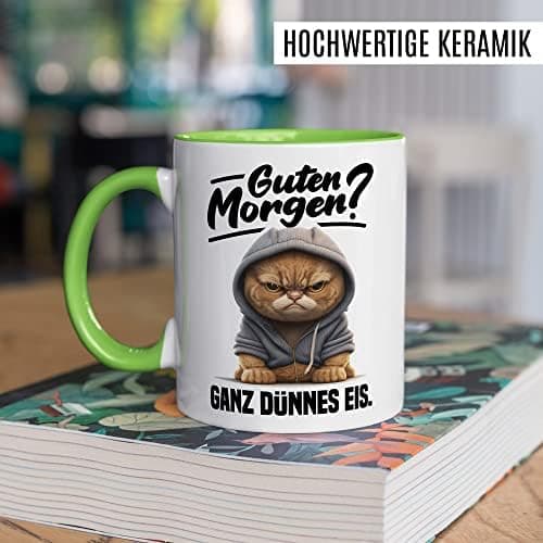 Lustige Katzen-Tasse Morgenmuffel Humor Geschenk für Verschlafene Kaffeebecher (Weiß & Schwarz)  
Geschmackvolle Witze K