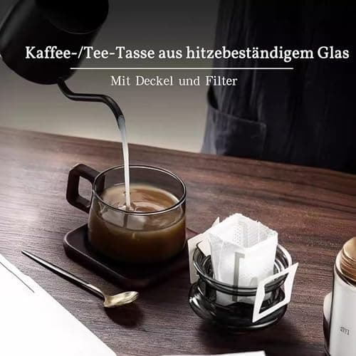 JanYoo Glas Teetasse mit Deckel und Sieb | Ideal für den Hausfrau | Für den Zuhause genossenen Tee | Transparent, 200ml,